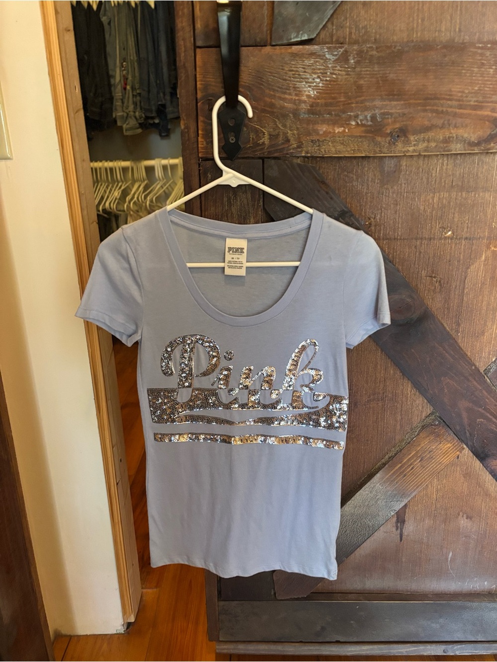 PINK Victoria's Secret Lavender Tee with silver Sequin Logo